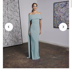 Frascara Pearl Blue Size 14 Off the Shoulder Jersey Gown